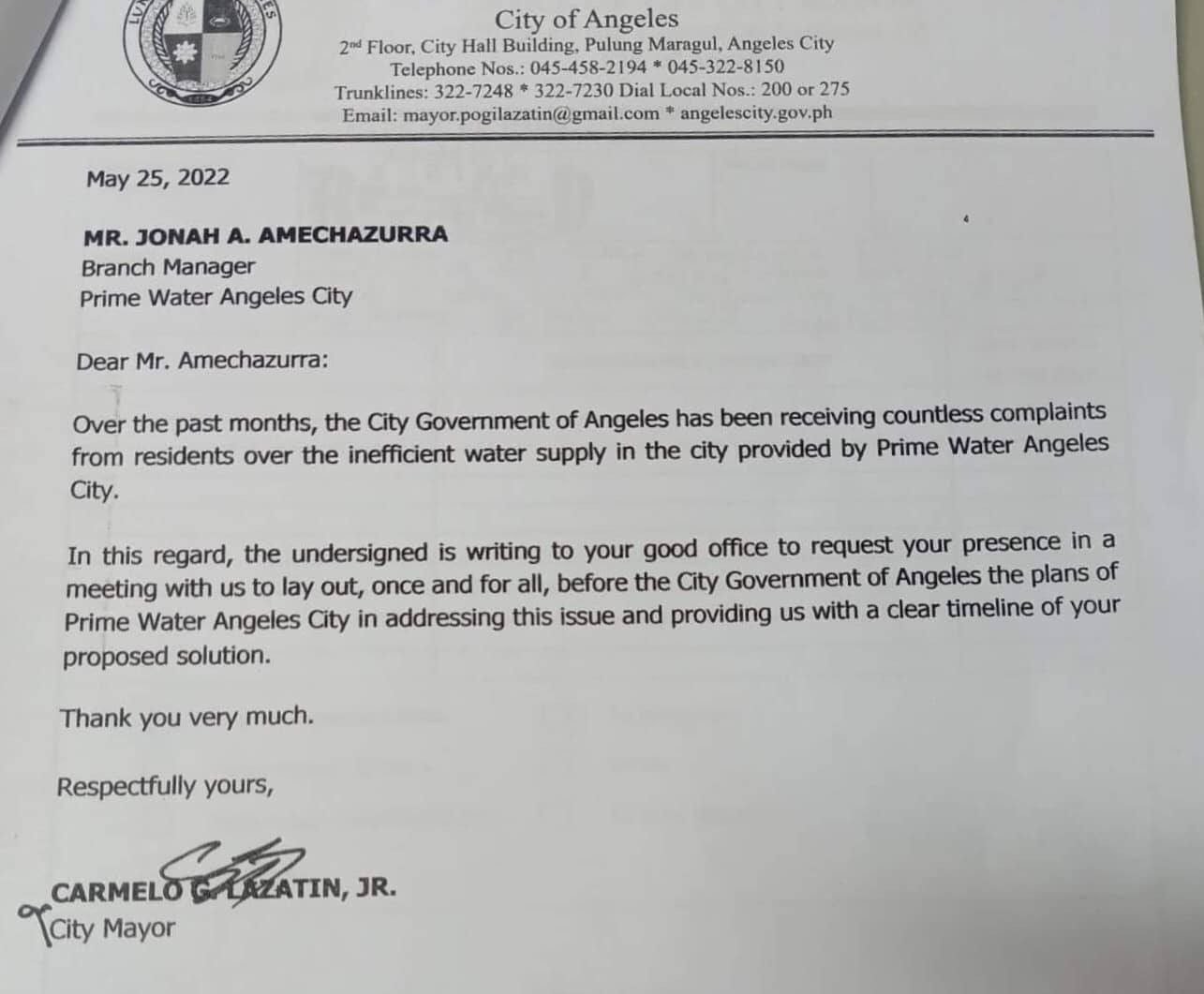 Lazatin orders Prime Water to address water supply issue The Voice
